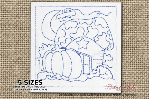 Fairy House with Pumpkin Redwork
