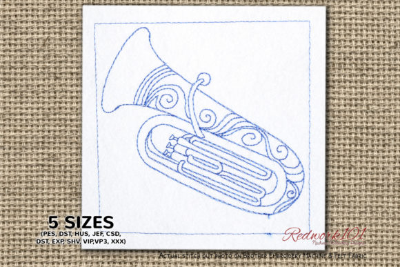 Orchestra Tubas Bluework: A Charming Music Embroidery Design